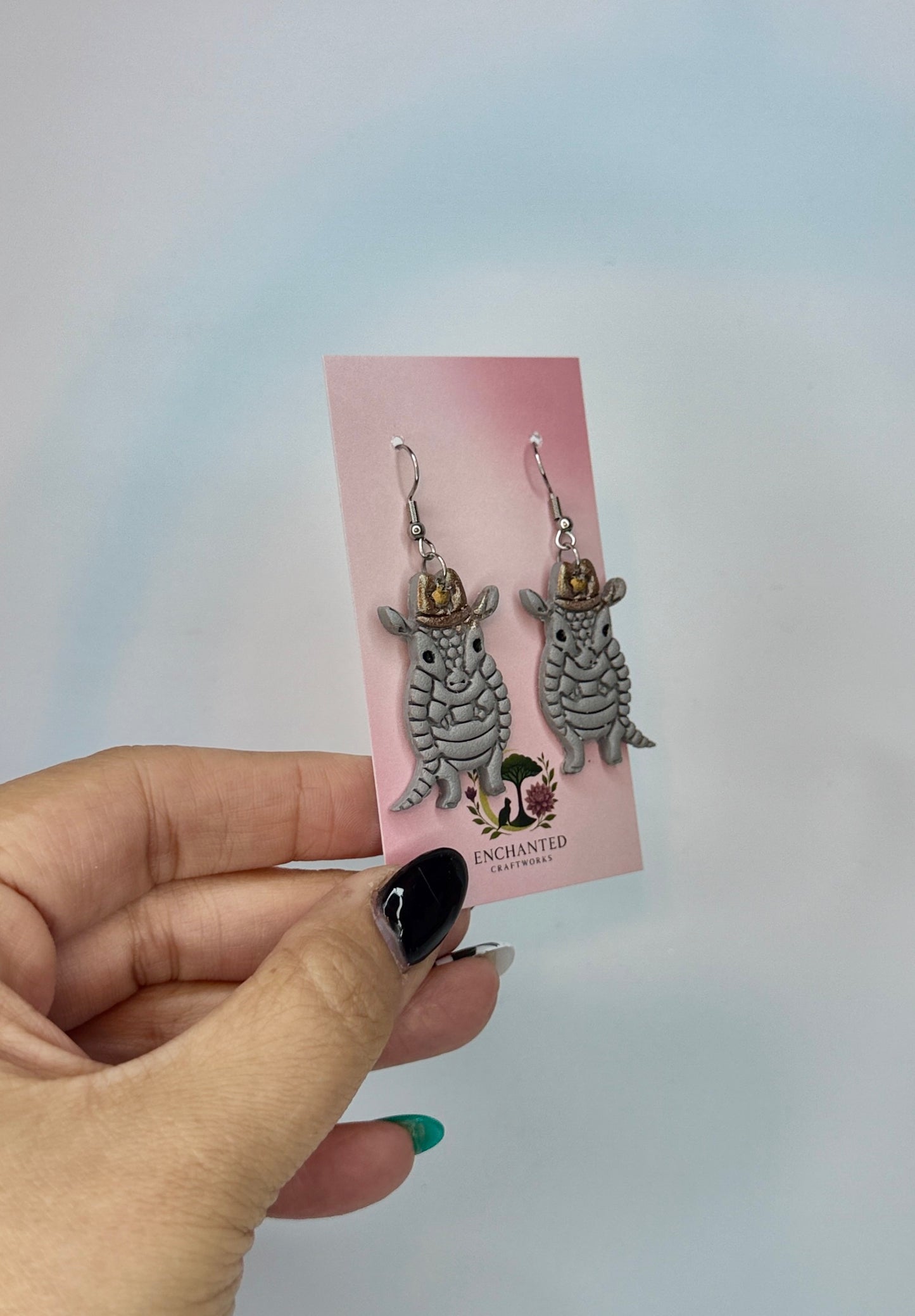 Armadillo Cowgirl Earrings, Western Armadillo Earrings, Cute Country Earrings, Rodeo Jewelry, Southwestern Earrings, Western Animal Gift