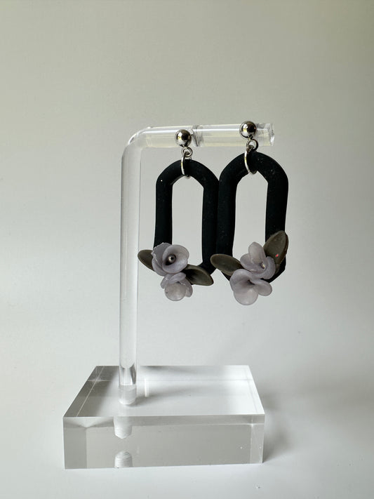 Midnight Blooms Polymer Clay Dangle Earrings