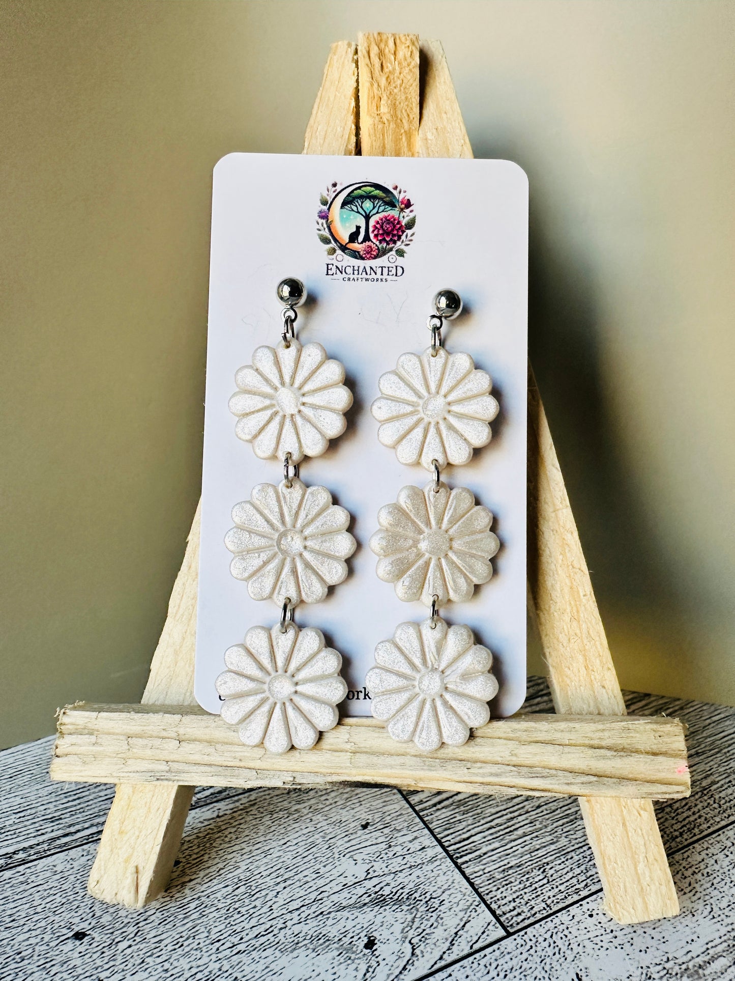Enchanted Daisy Dangles – Handcrafted Polymer Clay Earrings