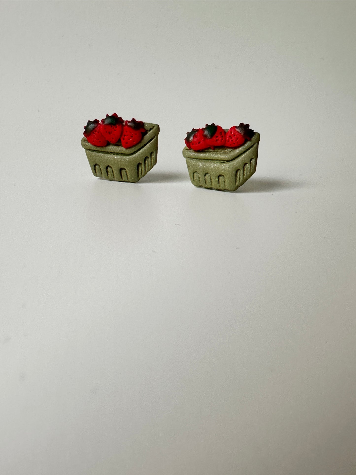 Strawberry Basket Studs – Polymer Clay Earrings