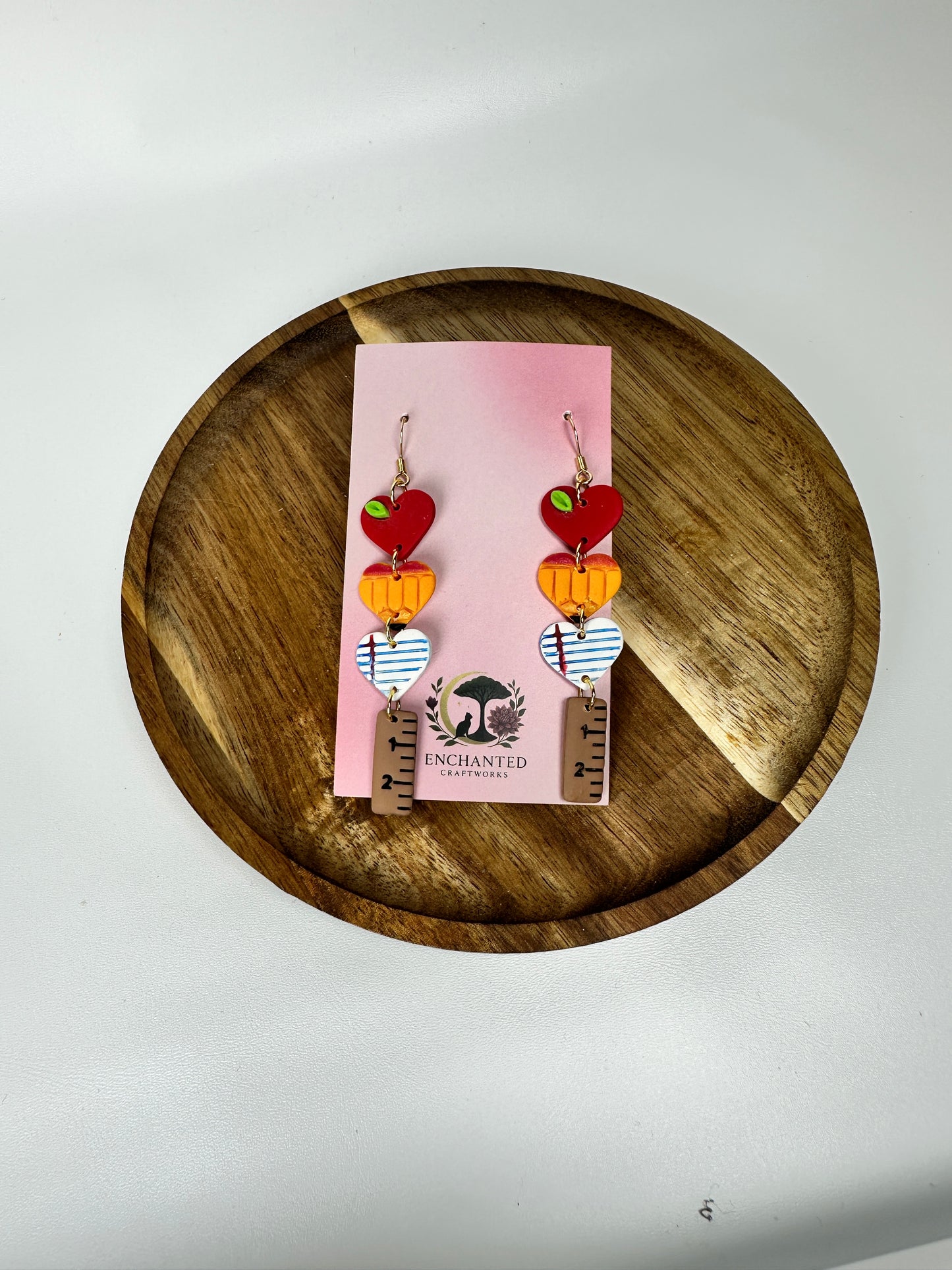 Back to school Heart Stack - Polymer  Clay Dangle Earrings