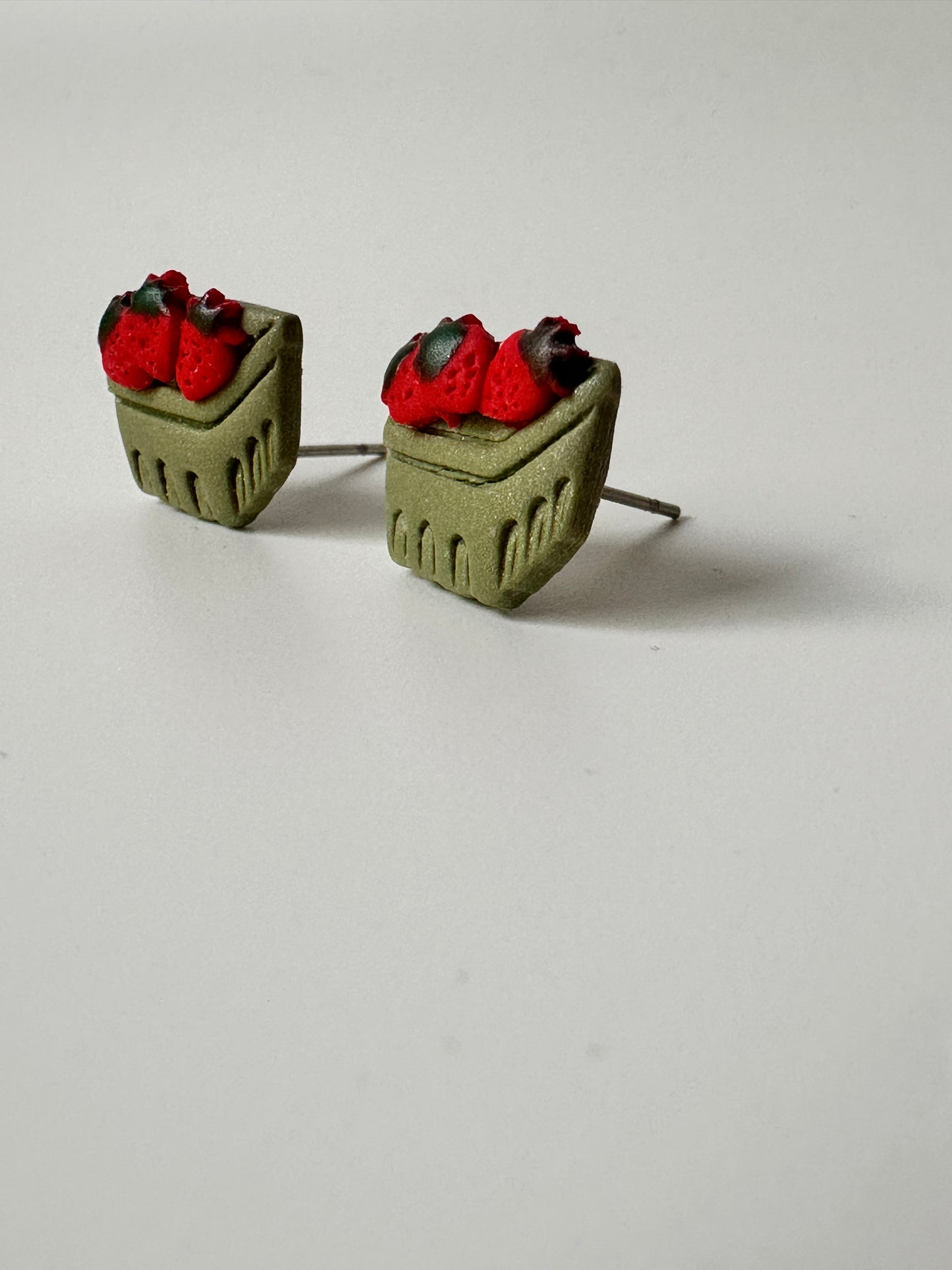 Strawberry Basket Studs – Polymer Clay Earrings