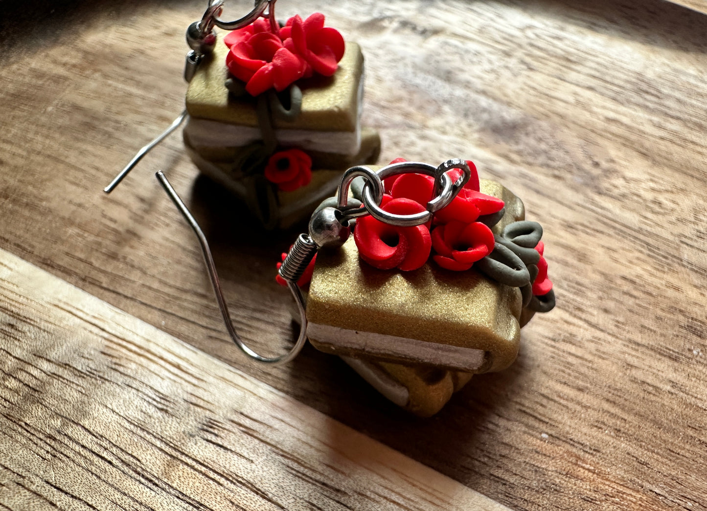 Golden Garden Books Stack Polymer Clay Dangle Earrings.