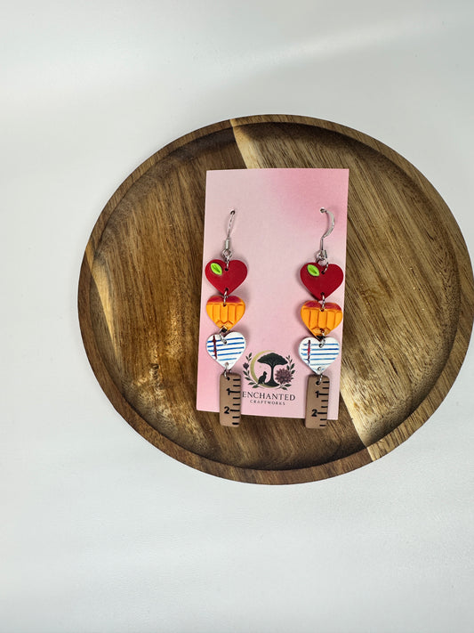 Back to school Heart Stack - Polymer  Clay Dangle Earrings