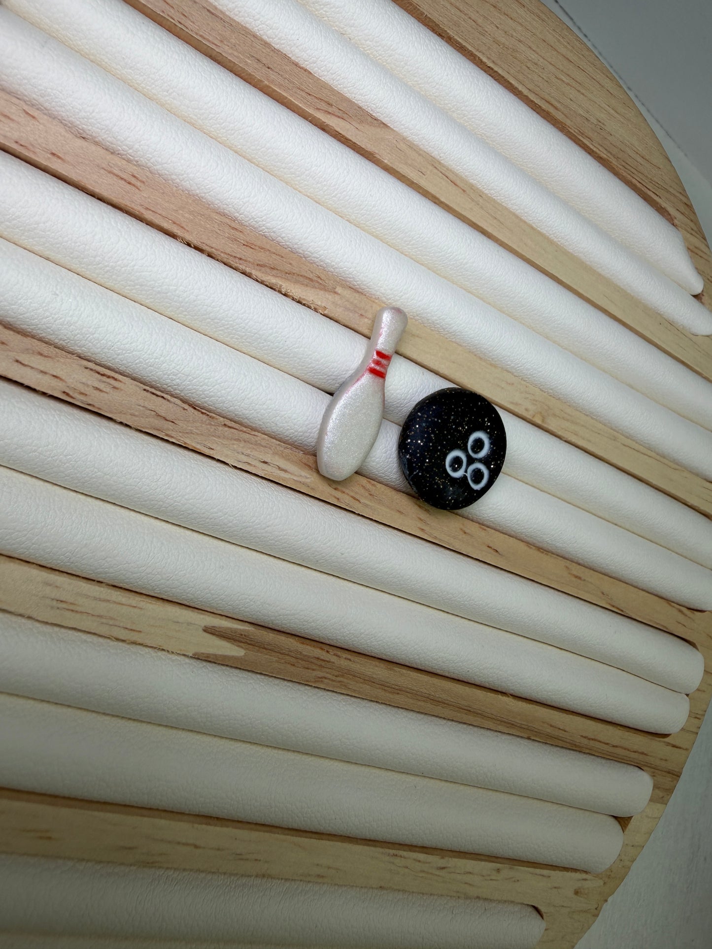 Bowling Ball & Pin Stud Polymer Clay Earrings