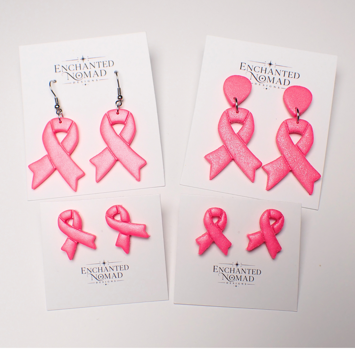 Breast Cancer Awareness Earrings, Pink Ribbon Polymer Clay Earrings, Studs or Dangles