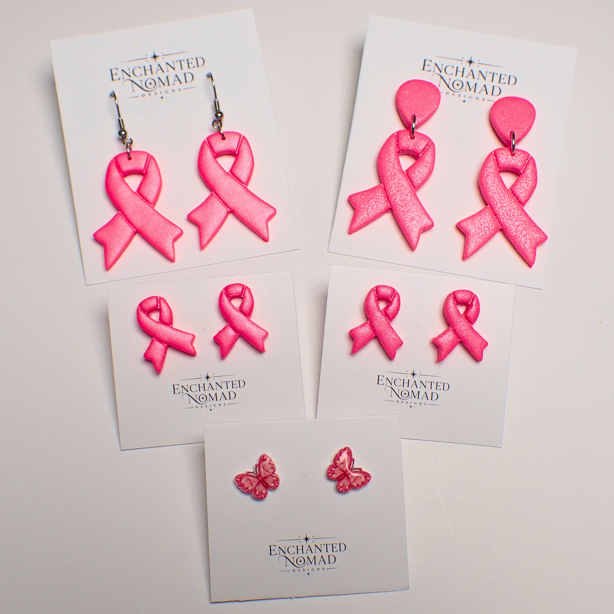 Breast Cancer Awareness Earrings, Pink Ribbon Polymer Clay Earrings, Studs or Dangles