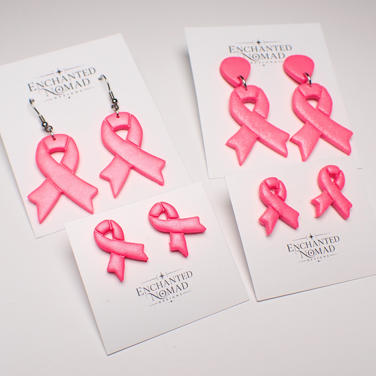 Breast Cancer Awareness Earrings, Pink Ribbon Polymer Clay Earrings, Studs or Dangles