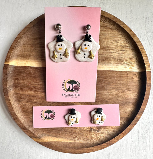 Melt My Heart Snowman Dangle Polymer Clay Earrings