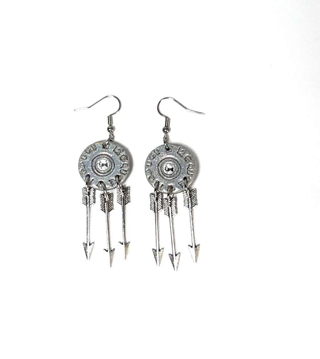 12 Gauge Shell Arrow Dangle Earrings, Western Boho Earrings, Shot Shell Jewelry, Cowgirl Arrow Earrings, Rustic Gift