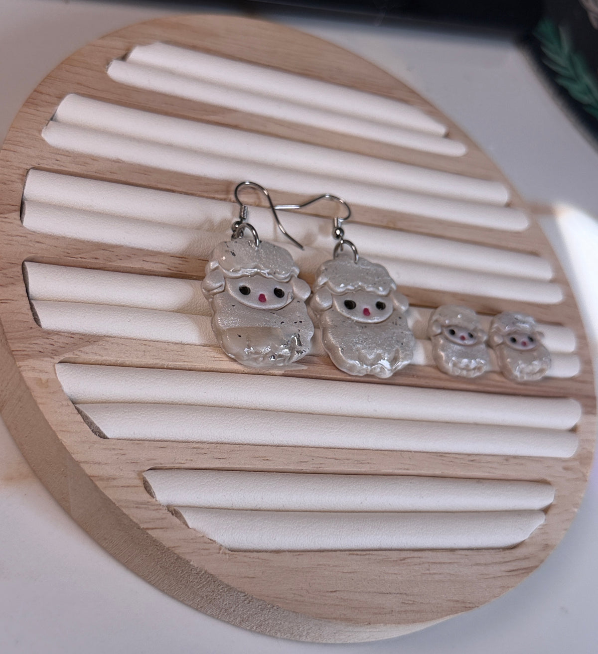 Little Lamb Sheep Polymer Clay Stud Dangle Earrings