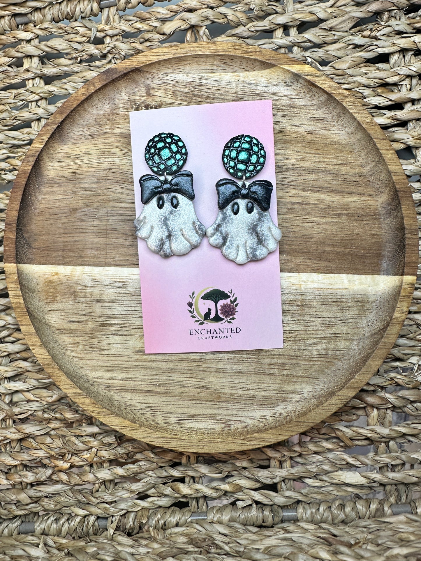 Disco Ghost Polymer Clay Dangle Earrings
