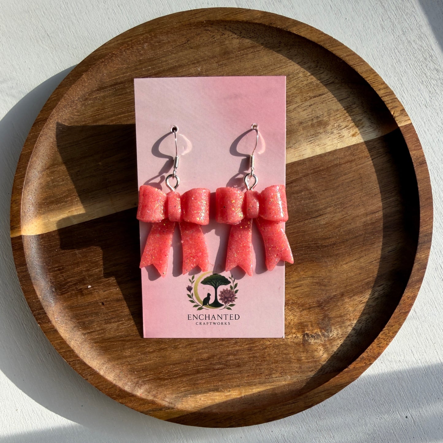 Classic Hand-Folded Bow Polymer Clay Dangle Earrings