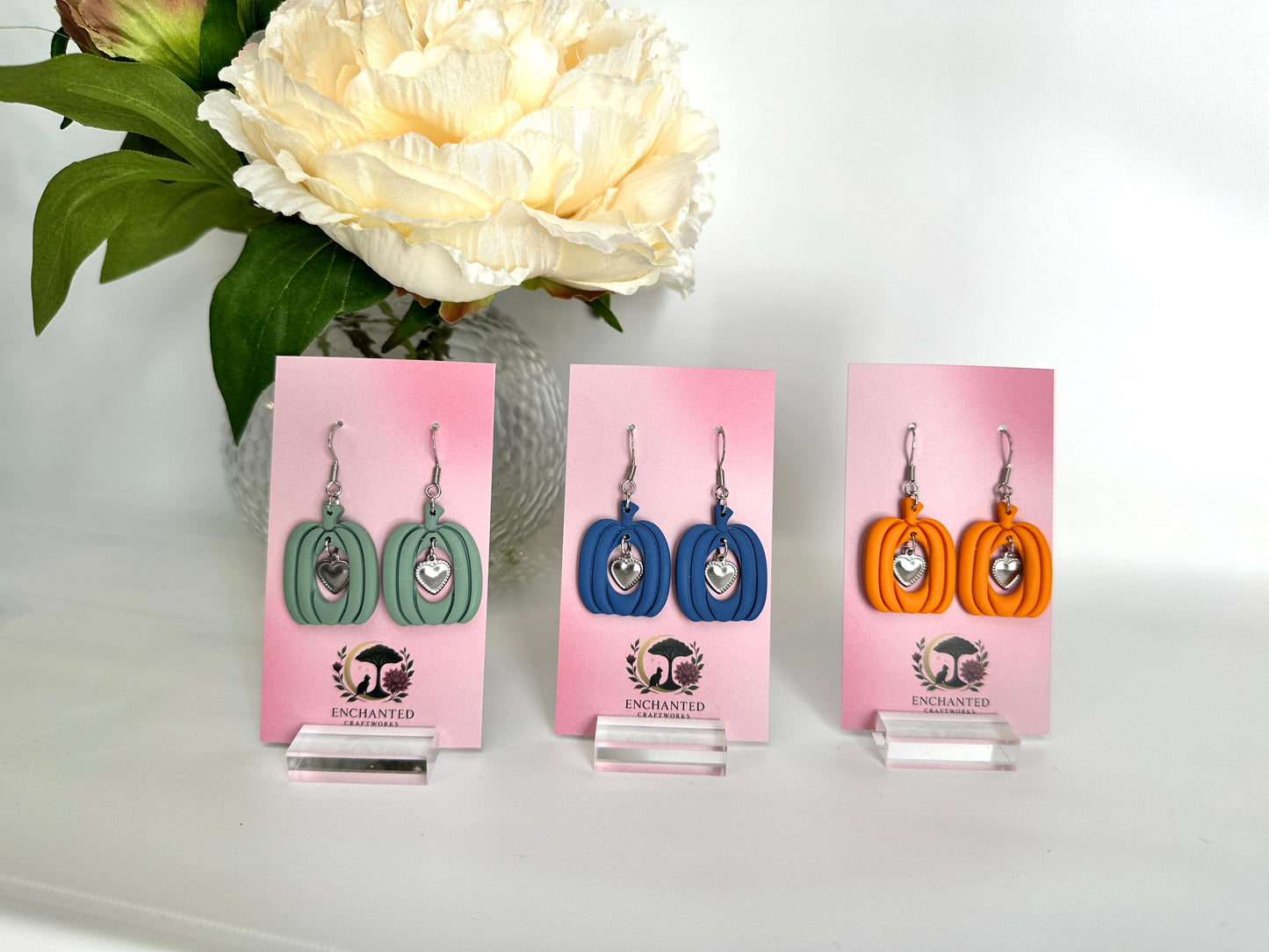 Enchanted Pumpkin Love - Polymer Clay Dangle Earrings