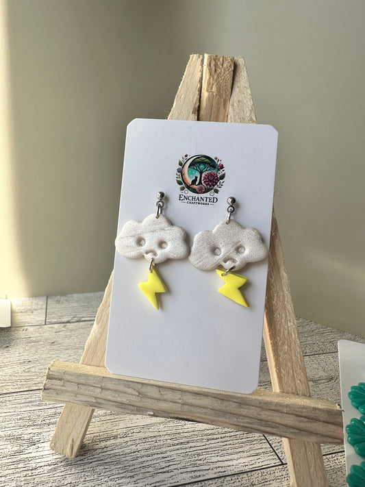 Stormy Cloud Dangle Earrings – Handmade Polymer Clay with Stainless Steel Posts