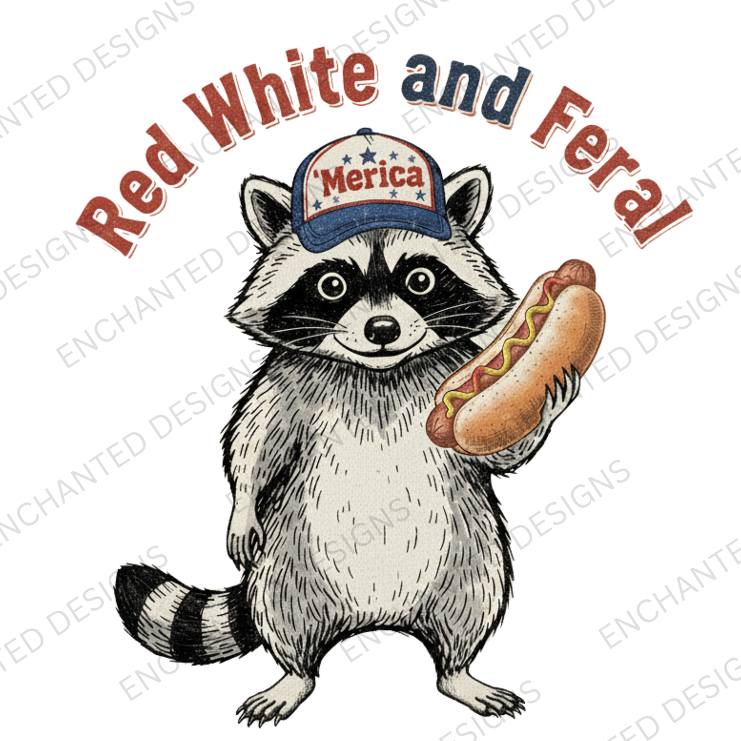 Red White and Feral Raccoon PNG | Funny Patriotic Shirt Design | ‘Merica Raccoon Graphic | 4th of July Sublimation File