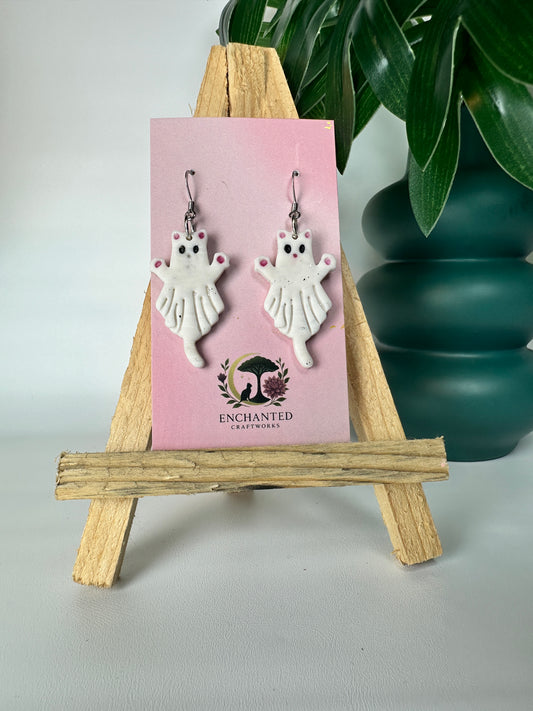 Boo-tiful Cat Ghost Polymer Clay Dangle Earrings