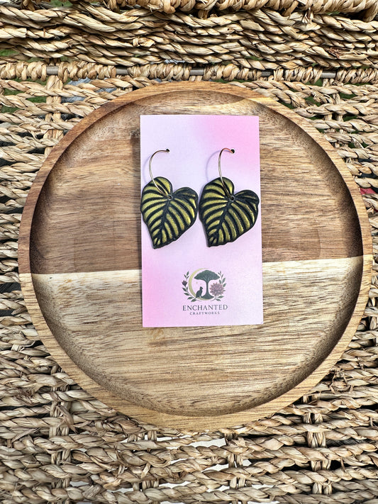 Enchanted Tropical Leaf Earrings – Handmade Polymer Clay Jewelry, Nature Inspired Earrings, Botanical Statement Earrings, Jungle Leaf Hoops