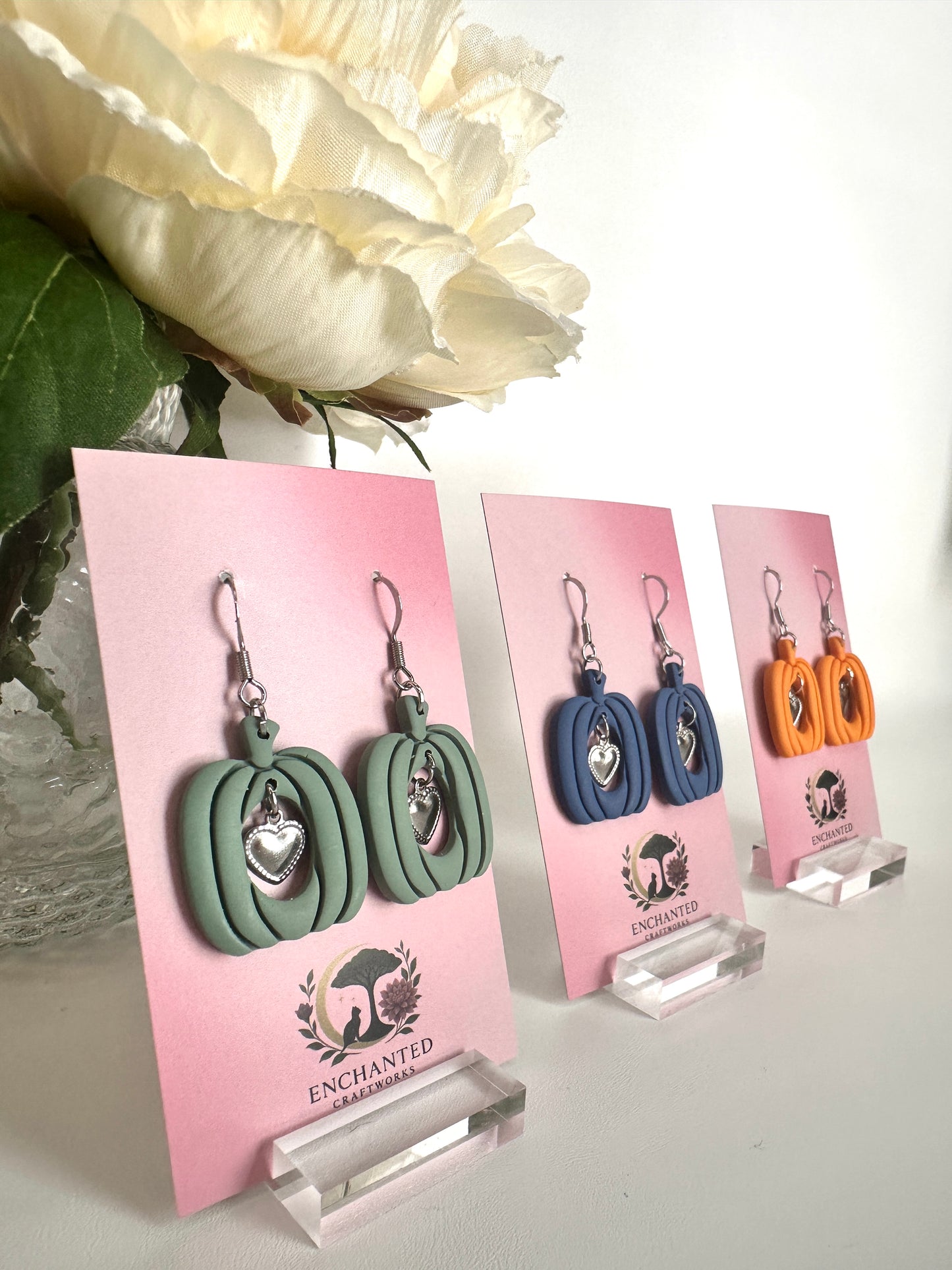 Enchanted Pumpkin Love - Polymer Clay Dangle Earrings