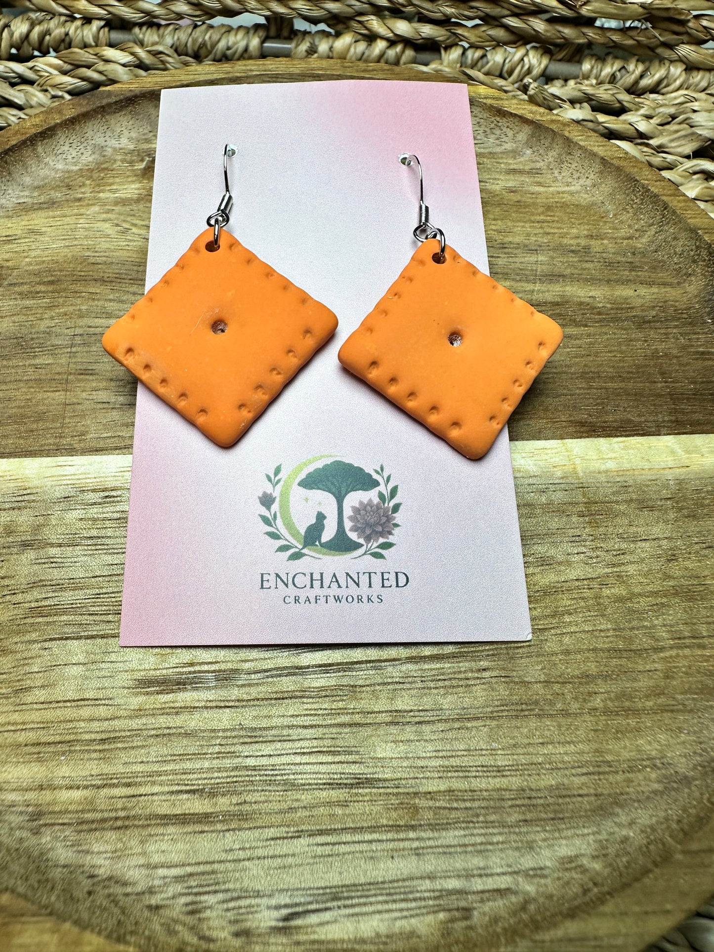Cheddar Cracker Polymer Clay Dangle Earrings