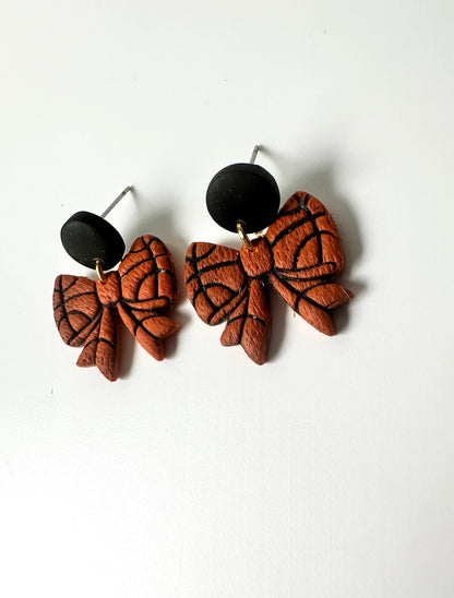 Enchanted Sideline Sports Bows – Polymer Clay Dangle Earrings | Baseball | Basketball | Volleyball | Soccer | Football | Tennis | Golf