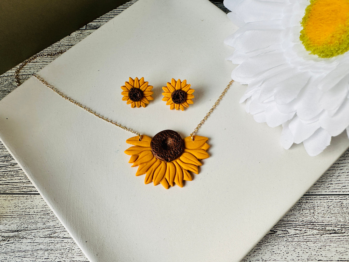 Enchanted Sunflower Stud Earring and Necklace Combo