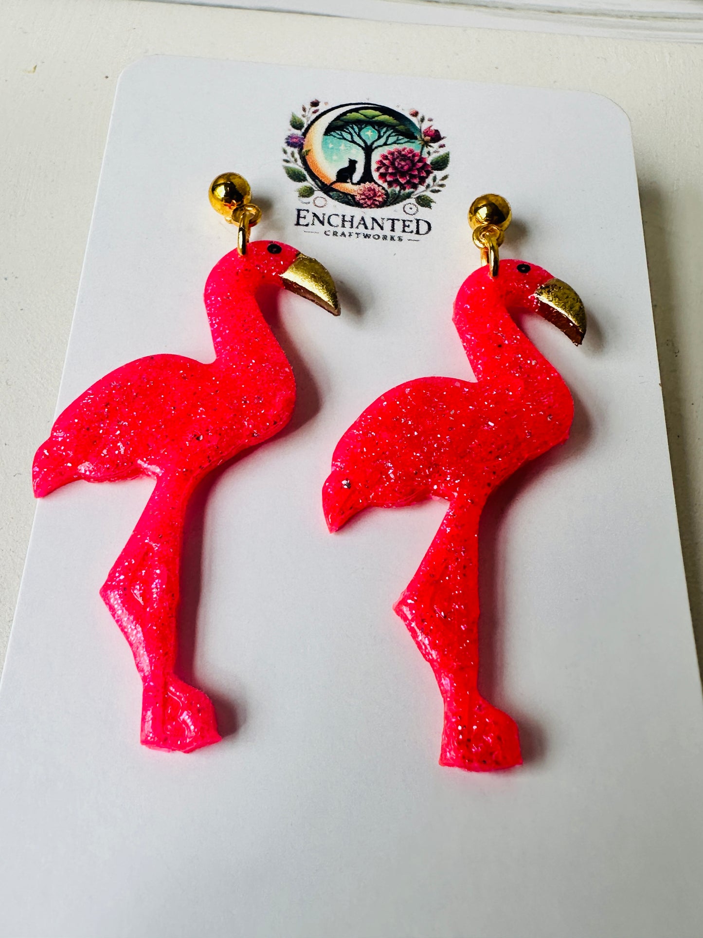 Flamingo Dangle Earrings – Handmade Polymer Clay with Stainless Steel Posts