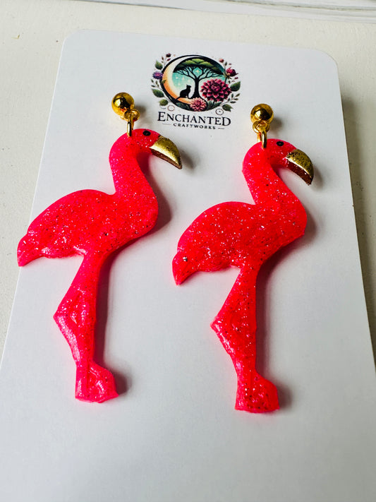 Flamingo Dangle Earrings – Handmade Polymer Clay with Stainless Steel Posts