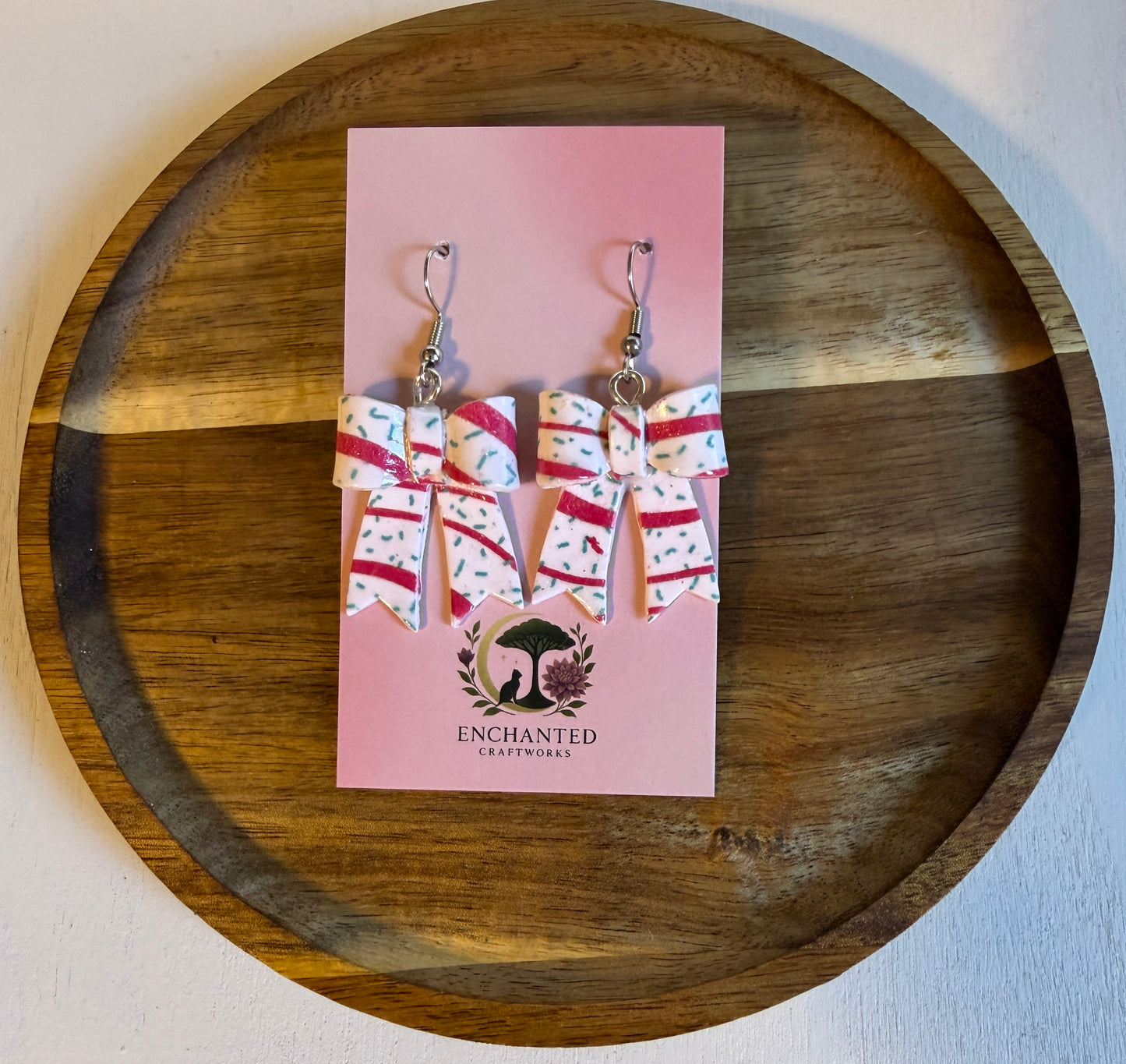 Classic Hand-Folded Bow Polymer Clay Dangle Earrings