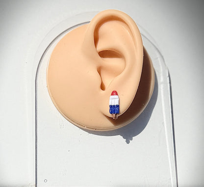 Patriotic Popsicle Earrings, Red White Blue Earrings, 4th of July Earrings, Rocket Pop Jewelry, Summer Clay Earrings, Handmade USA Earrings