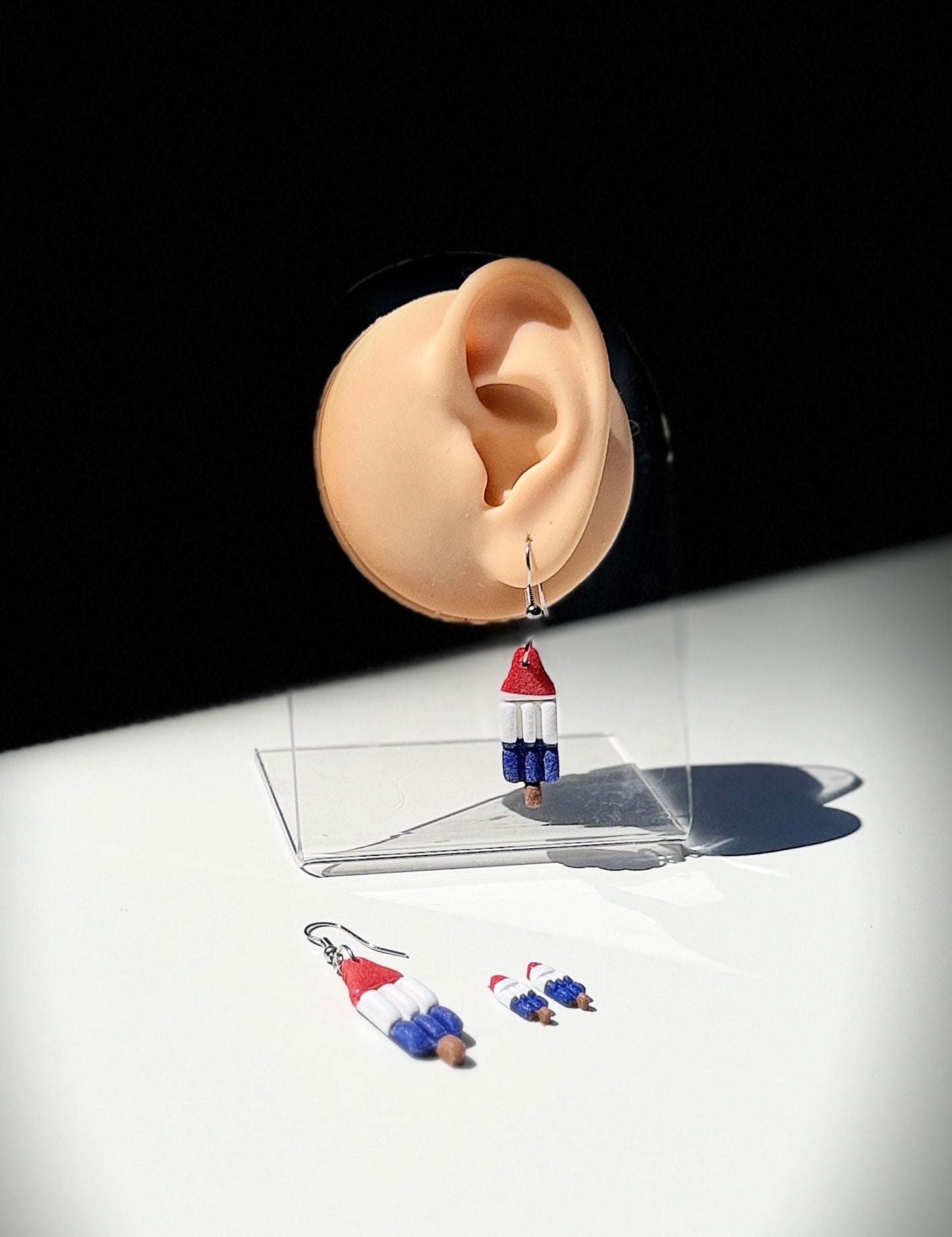 Patriotic Popsicle Earrings, Red White Blue Earrings, 4th of July Earrings, Rocket Pop Jewelry, Summer Clay Earrings, Handmade USA Earrings