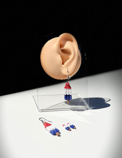 Patriotic Popsicle Earrings, Red White Blue Earrings, 4th of July Earrings, Rocket Pop Jewelry, Summer Clay Earrings, Handmade USA Earrings