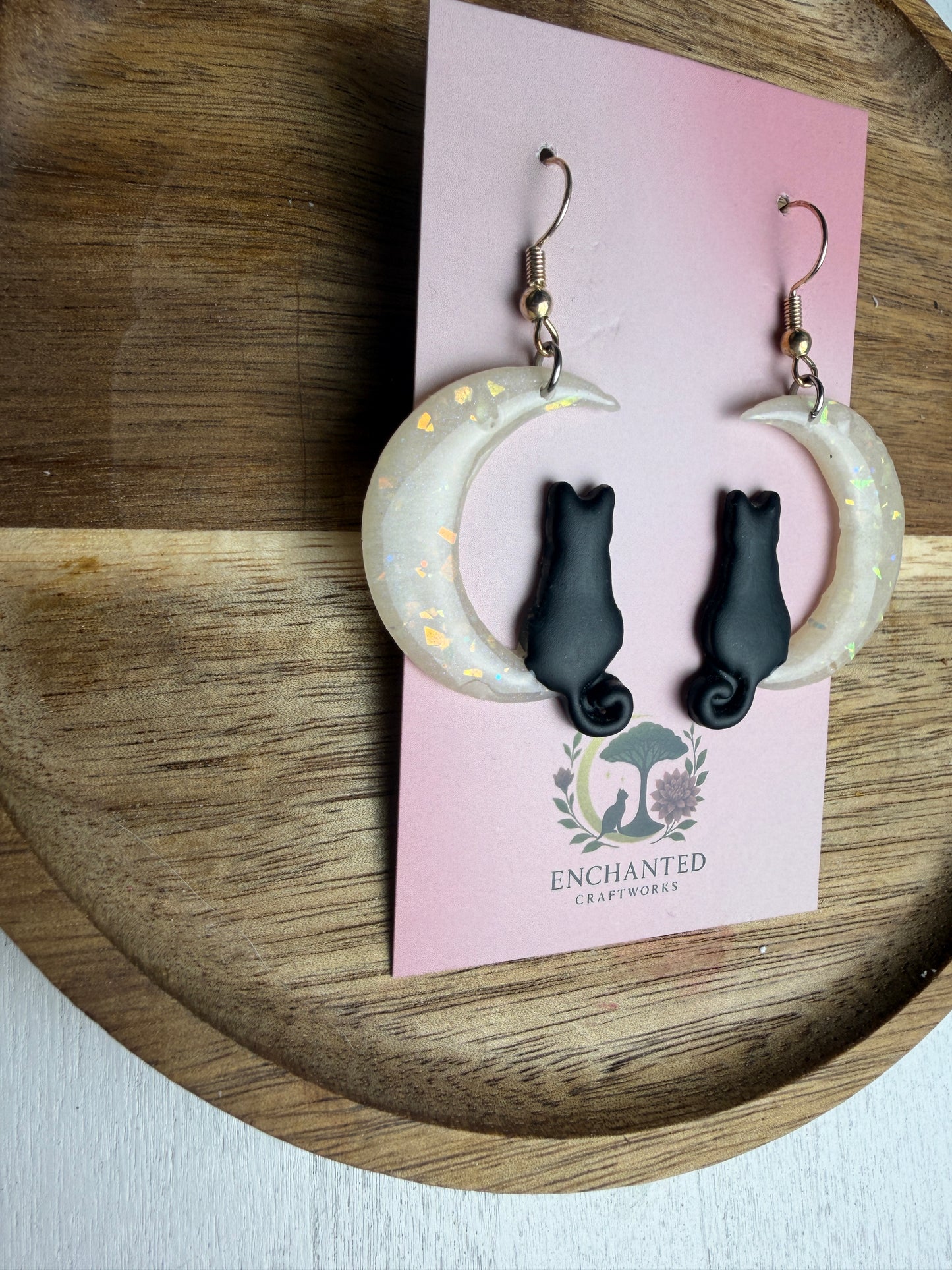 Enchanted Moonlit Cat Dangle Earrings