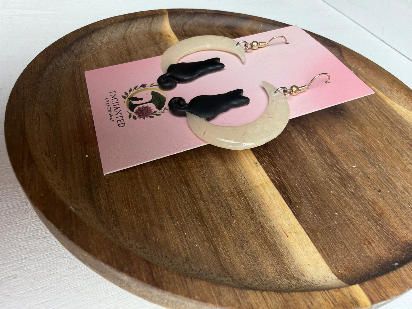 Enchanted Moonlit Cat Dangle Earrings