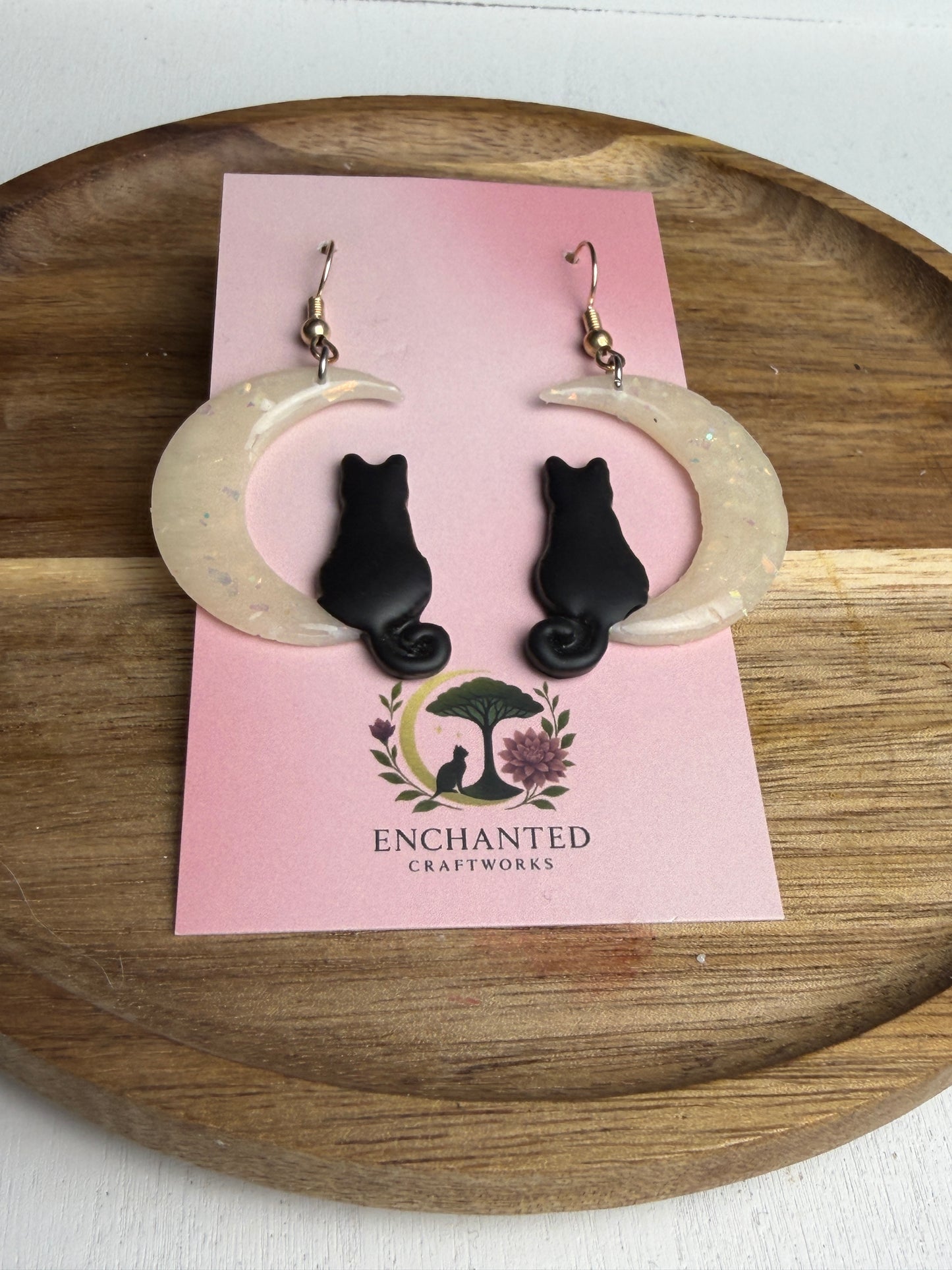 Enchanted Moonlit Cat Dangle Earrings