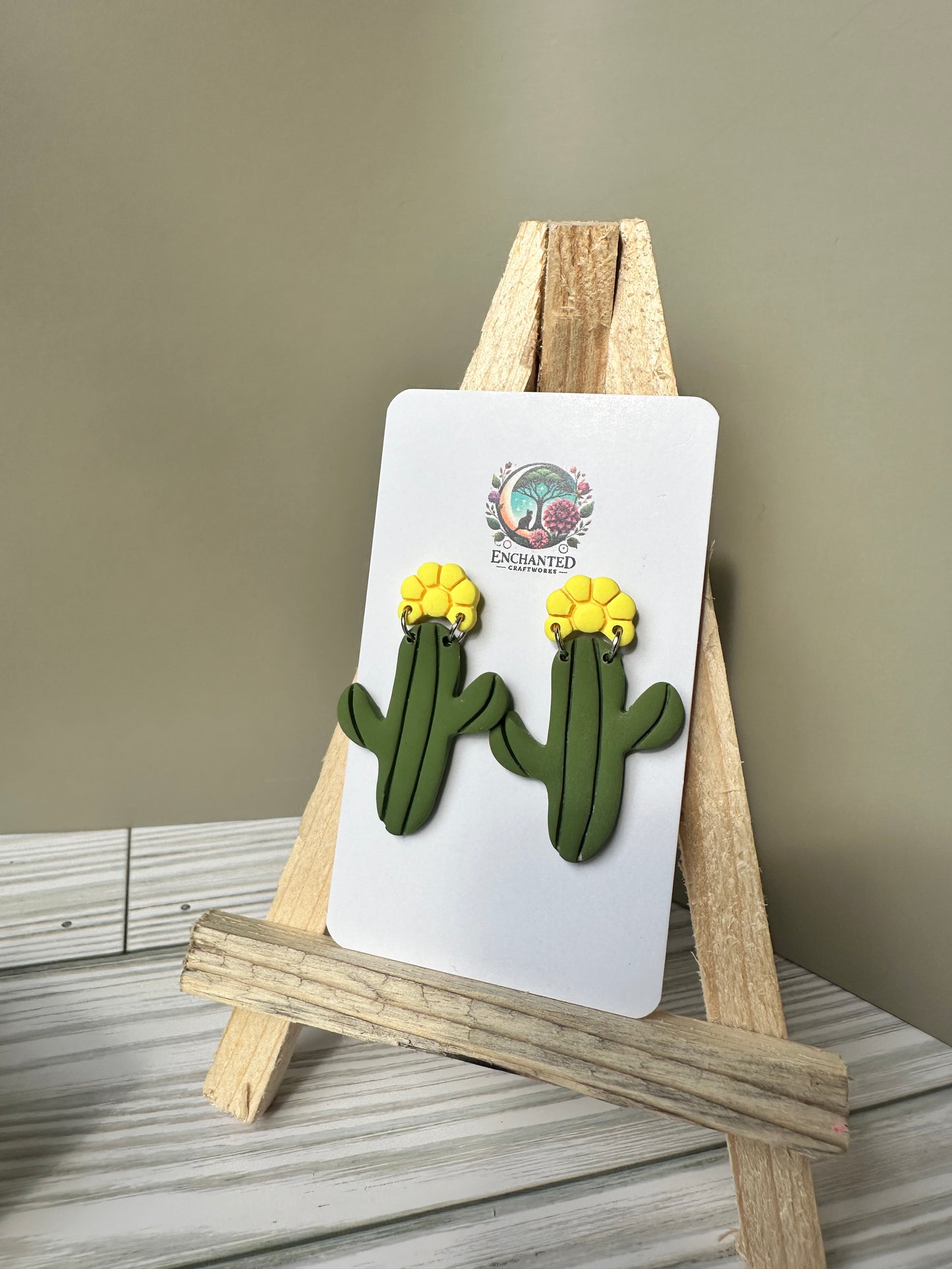Blooming Cactus Dangle Earrings – Handmade Polymer Clay with Stainless Steel Posts