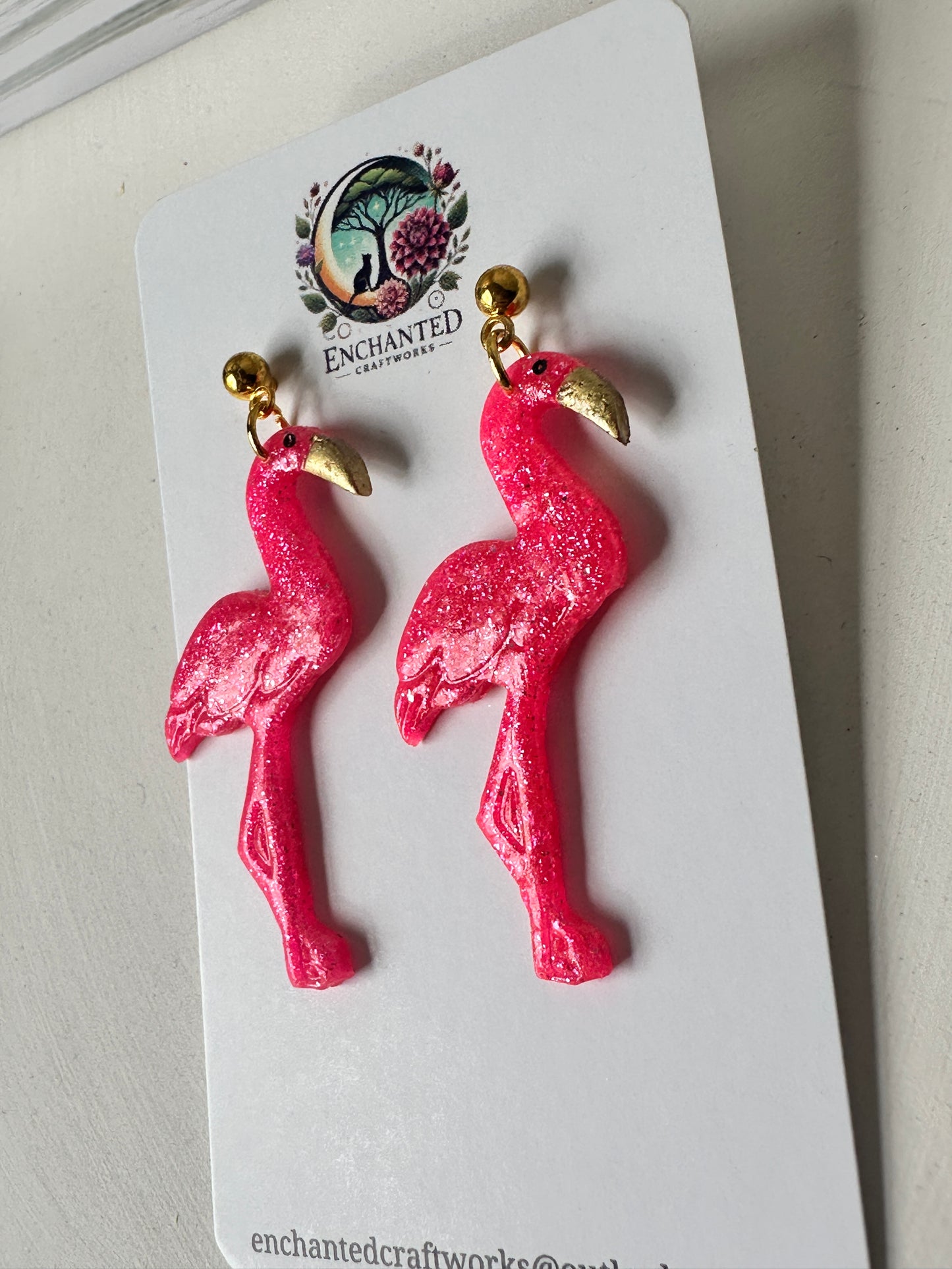 Flamingo Dangle Earrings – Handmade Polymer Clay with Stainless Steel Posts