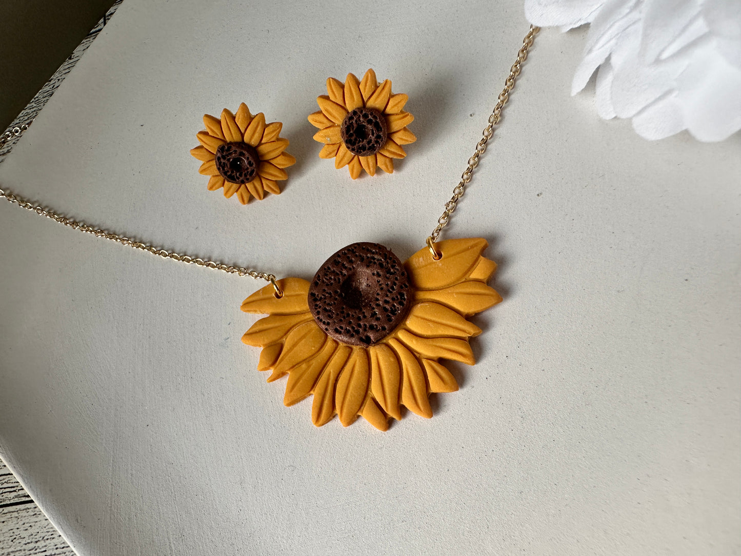 Enchanted Sunflower Stud Earring and Necklace Combo
