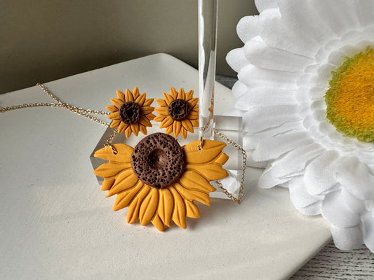 Enchanted Sunflower Stud Earring and Necklace Combo