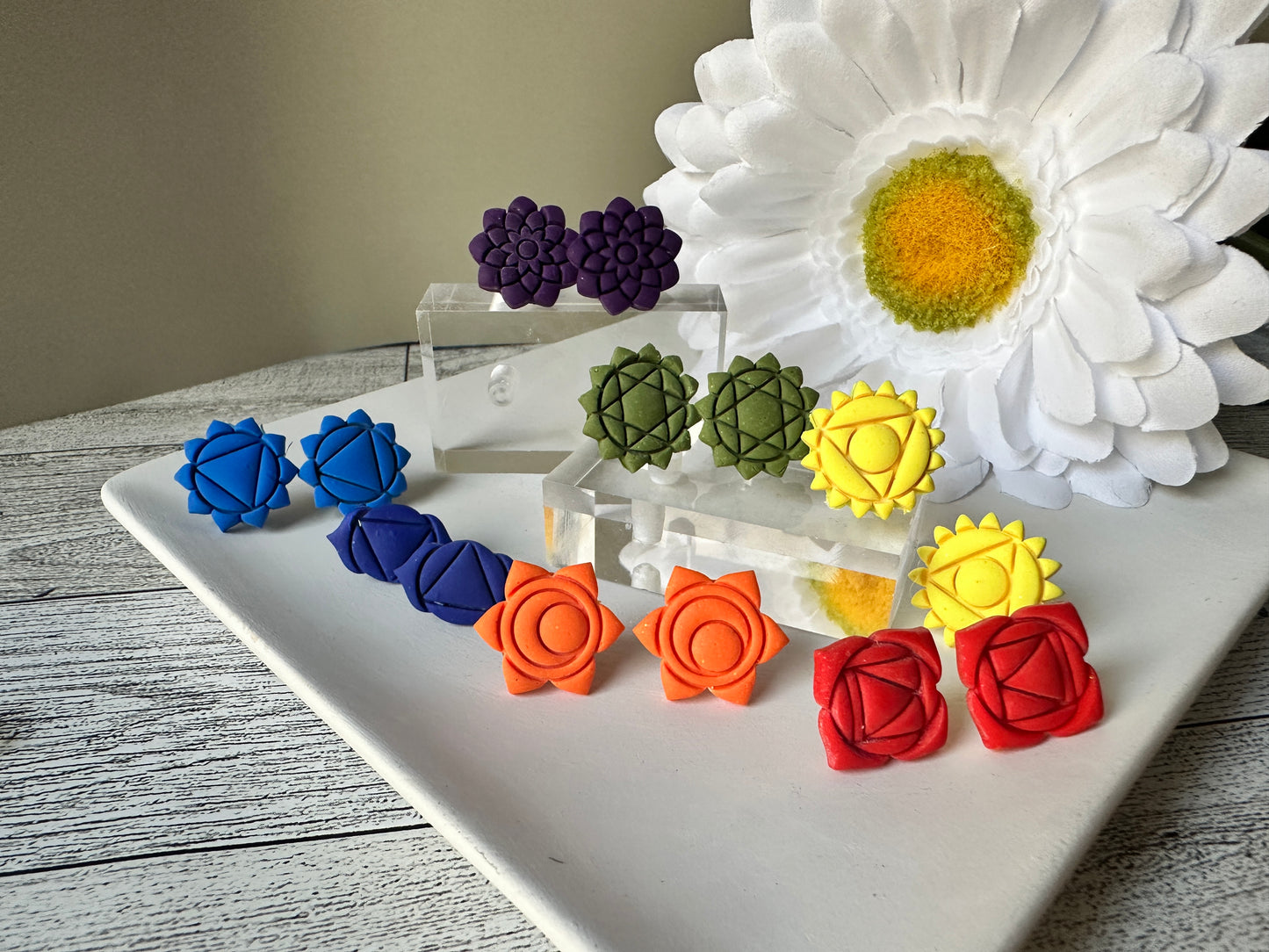 Chakra-Inspired Polymer Clay Stud Earrings