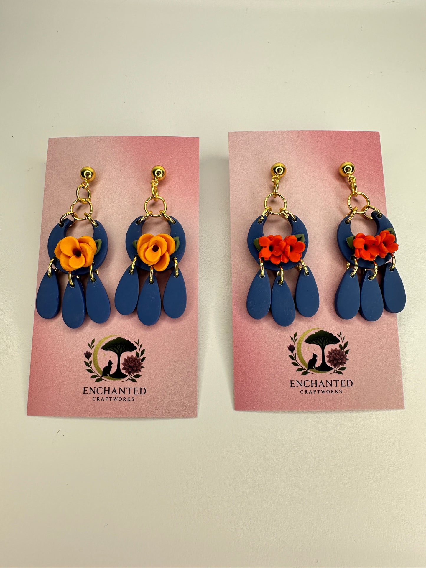 Enchanted Boho Blossom Dangles – Handmade Polymer Clay Earrings