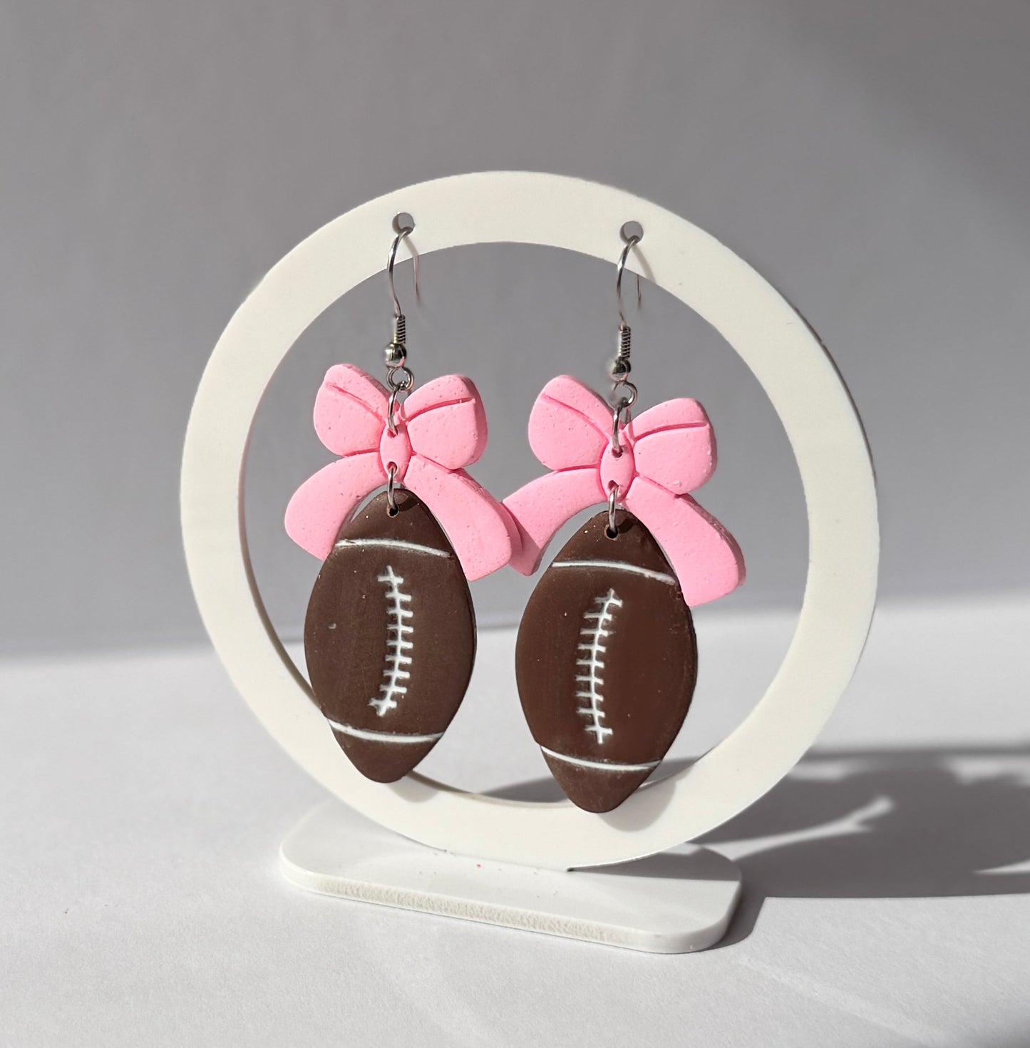 Football Bow Hoop Earrings, Team Colors, Polymer Clay Game Day Jewelry, Football Mom Gift