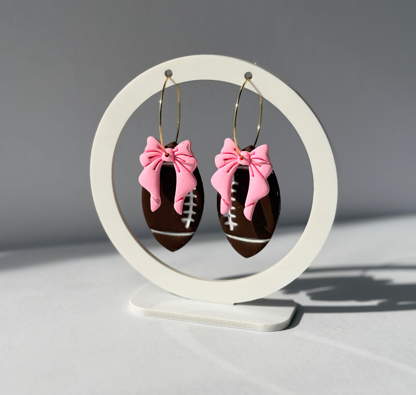 Football Bow Hoop Earrings, Team Colors, Polymer Clay Game Day Jewelry, Football Mom Gift