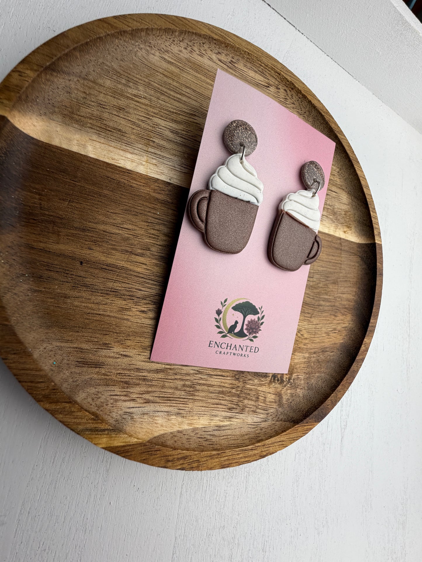 Cozy Hot Cocoa Mug Earrings – Handmade Polymer Clay Jewelry