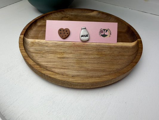 Enchanted Milk and Cookie Stud Earrings – Handmade Polymer Clay Cuties