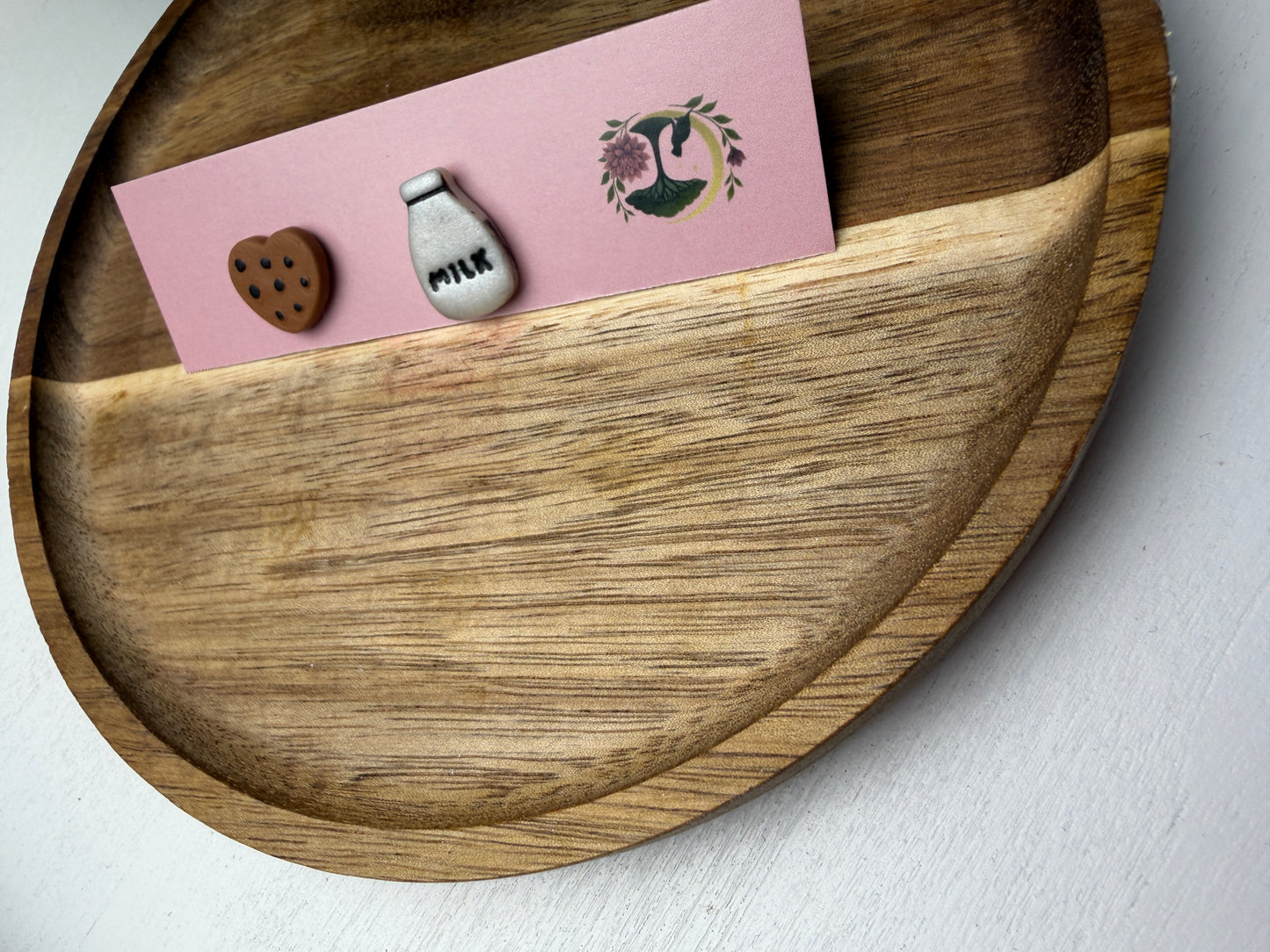 Enchanted Milk and Cookie Stud Earrings – Handmade Polymer Clay Cuties