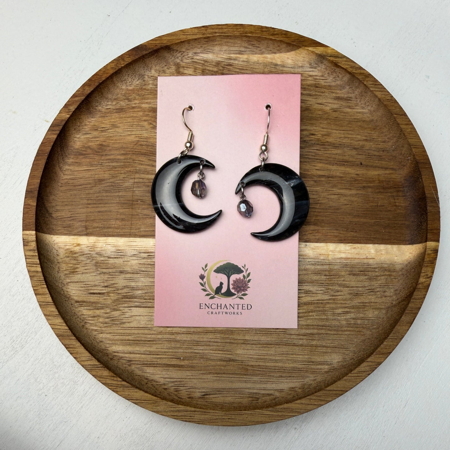 Celestial Crescent Moon Dangles – Handmade Polymer Clay Earrings 🌙