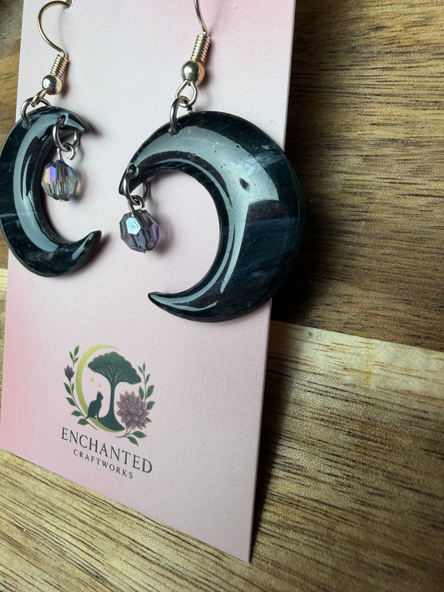 Celestial Crescent Moon Dangles – Handmade Polymer Clay Earrings 🌙