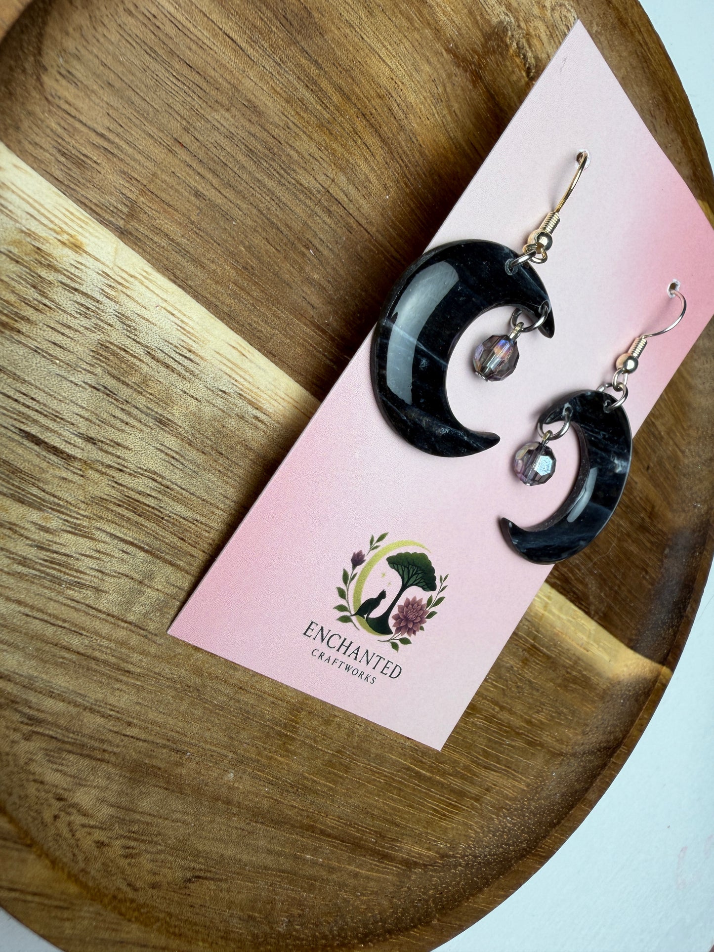 Celestial Crescent Moon Dangles – Handmade Polymer Clay Earrings 🌙