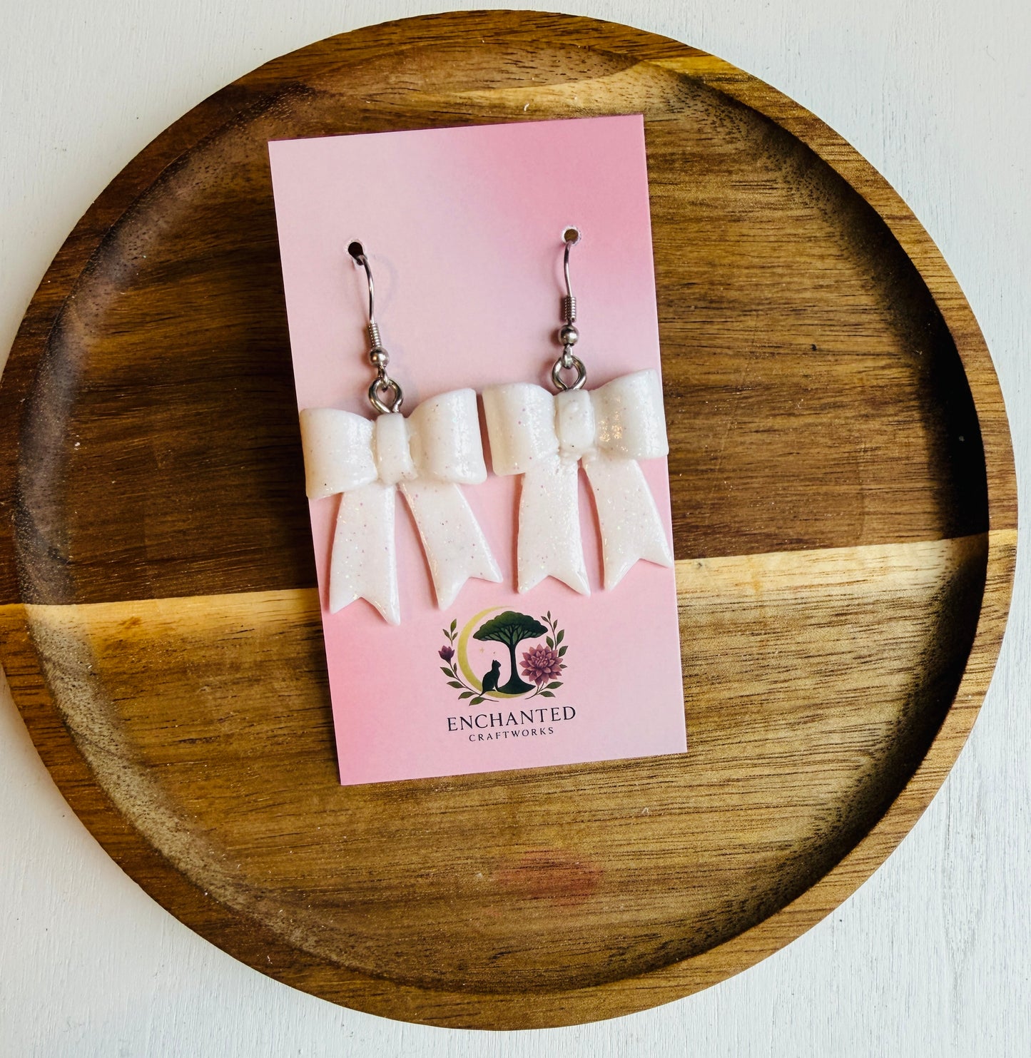 Classic Hand-Folded Bow Polymer Clay Dangle Earrings